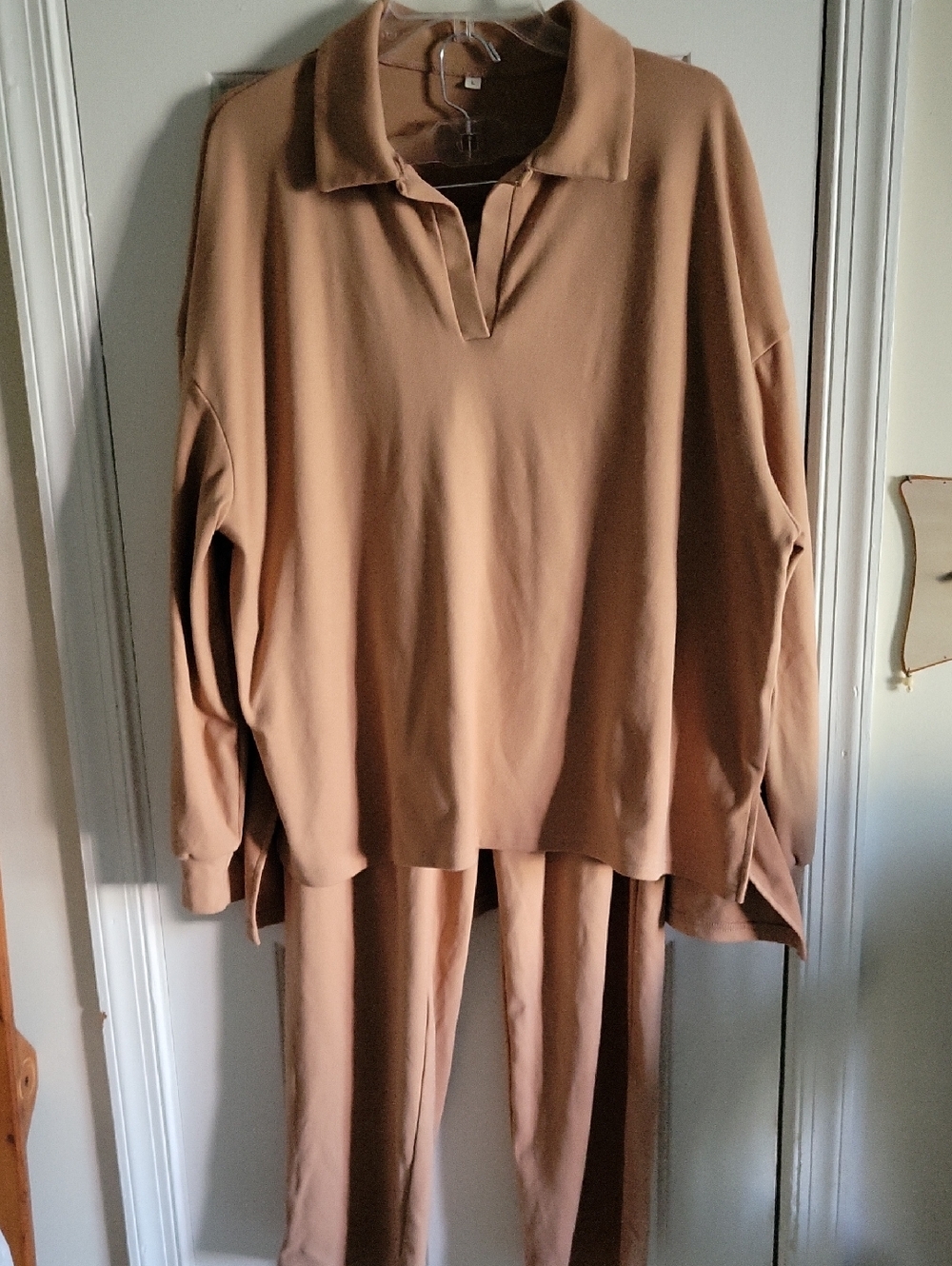 Cozy Collar Top and Matching Pants Set - Camel